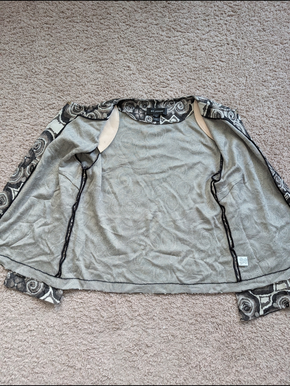 St. John Womens Black Cream Neutral Floral Print Knit Cardigan Sweater Size 12 - Picture 4 of 13